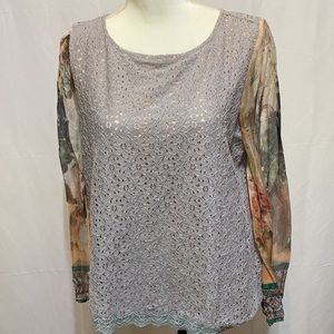 SUNDANCE NWOT LACE SIZE MEDIUM BLOUSE WITH SILK SLEEVES